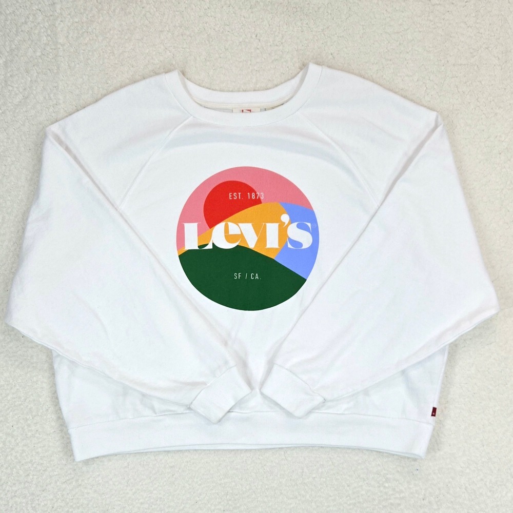 Levi's Sweatshirt Women 1X White Graphic Logo Raglan Retro French Terry Pullover - Picture 3 of 15